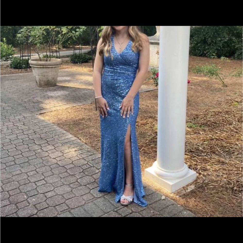 Elegant Blue Sequin Evening Gown
